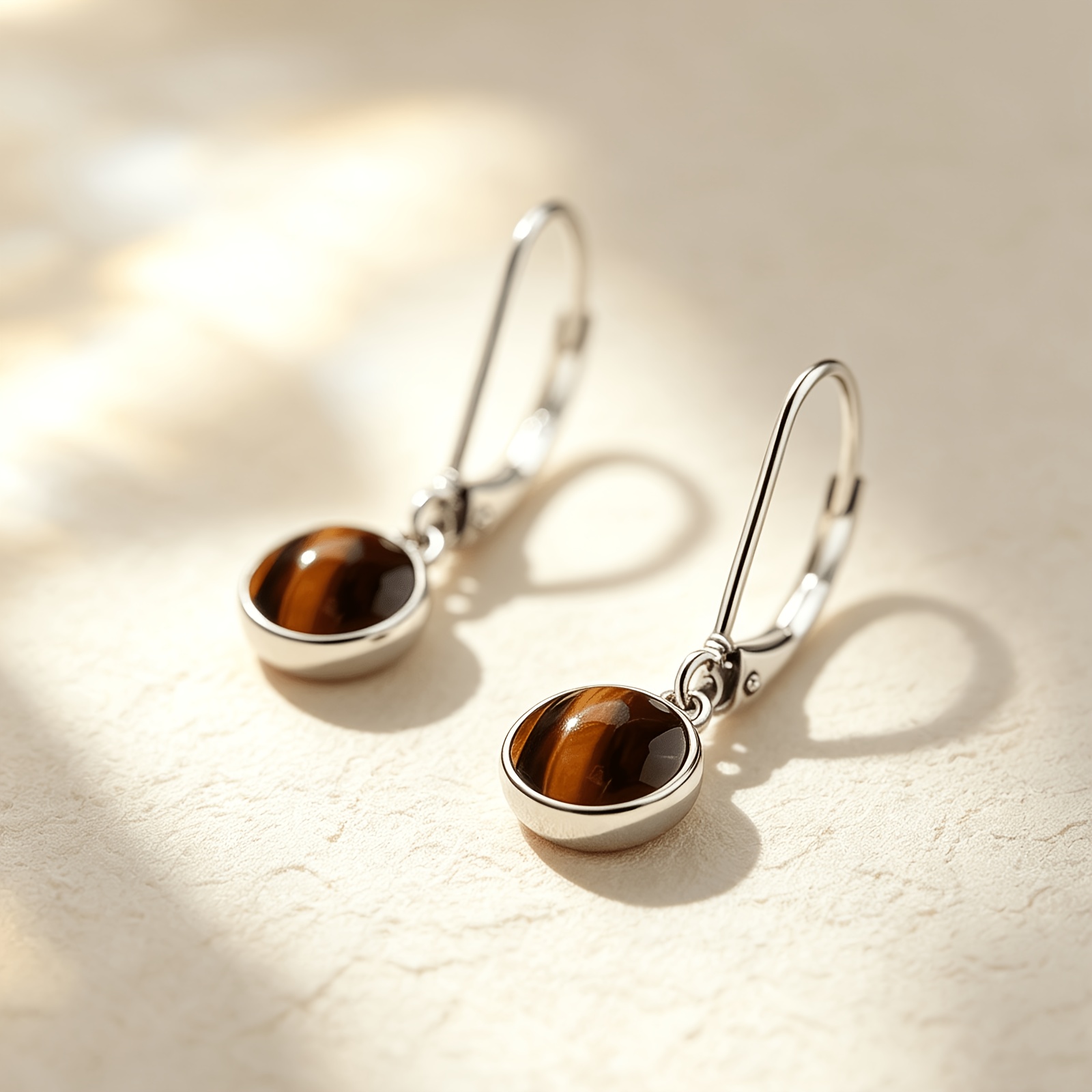 Women's Natural Tiger's Eye Teardrop Earrings, Bohemian Style